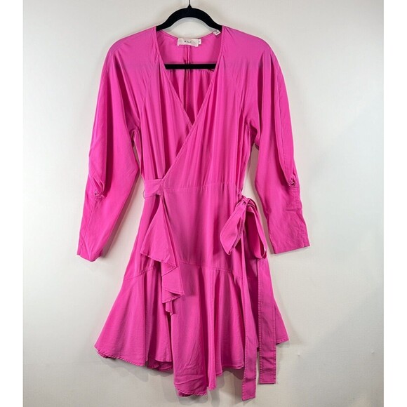 A.L.C. Womens Dress Pink Mini Enzo Silk Wrap Surplice V Neck Designer Size 6 - Picture 2 of 11